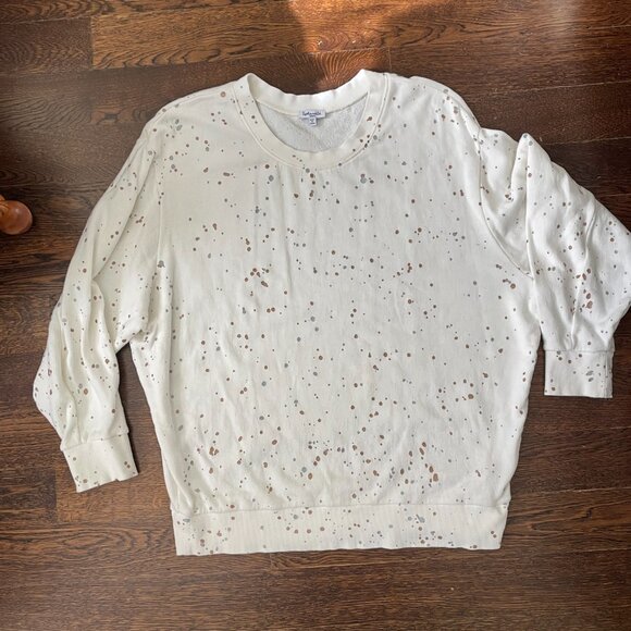 Splendid Women's Ivory, Gold and Silver Splatter Cotton Sweatshirt-Small - Picture 2 of 9